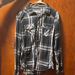 BKE Navy and White Plaid Button Down Shirt
